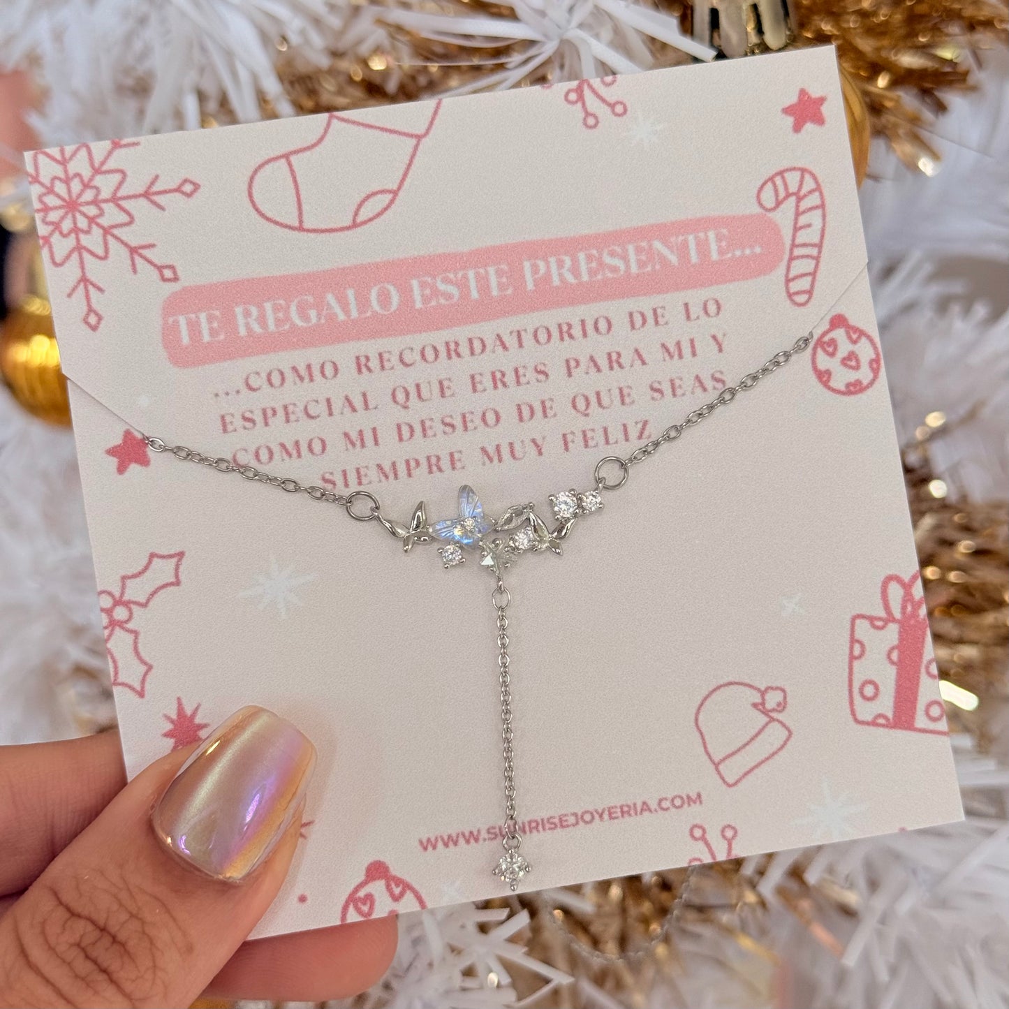 Cadena mariposas plateada