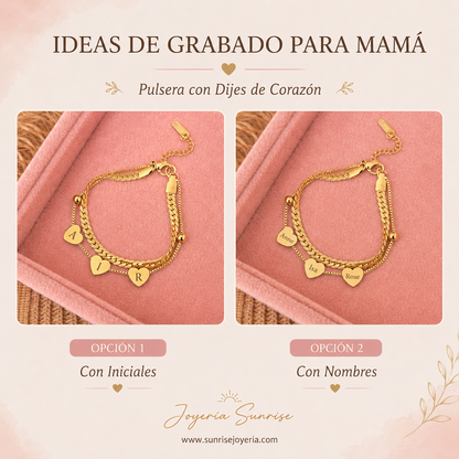 Pulsera doble triple-corazón