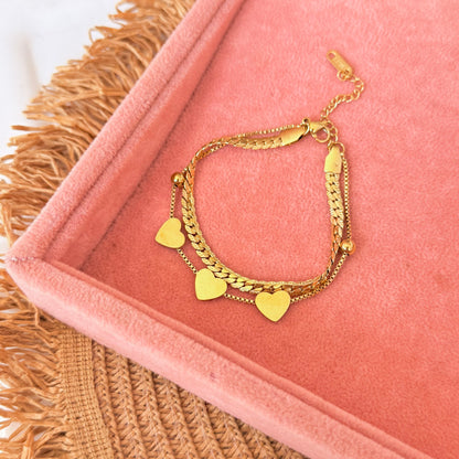 Pulsera doble triple-corazón