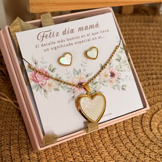 Set relicario con aretes (tornasol)