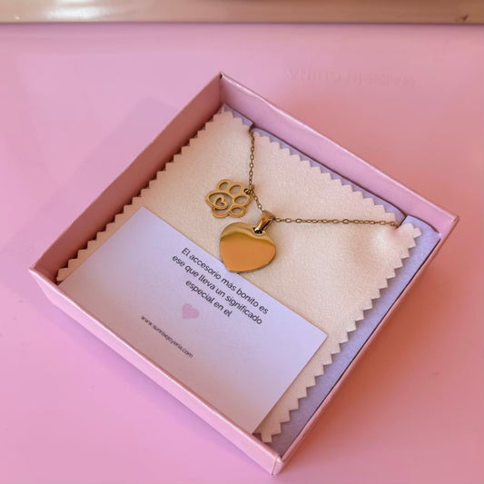 Cadena corazón con huellita