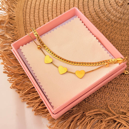 Pulsera doble triple-corazón