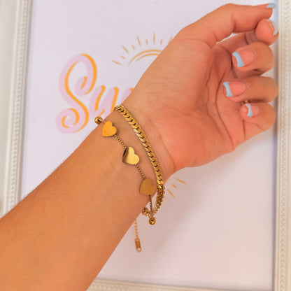 Pulsera doble triple-corazón