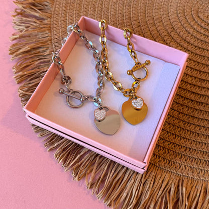 Pulsera chunkie de corazon (grabados)