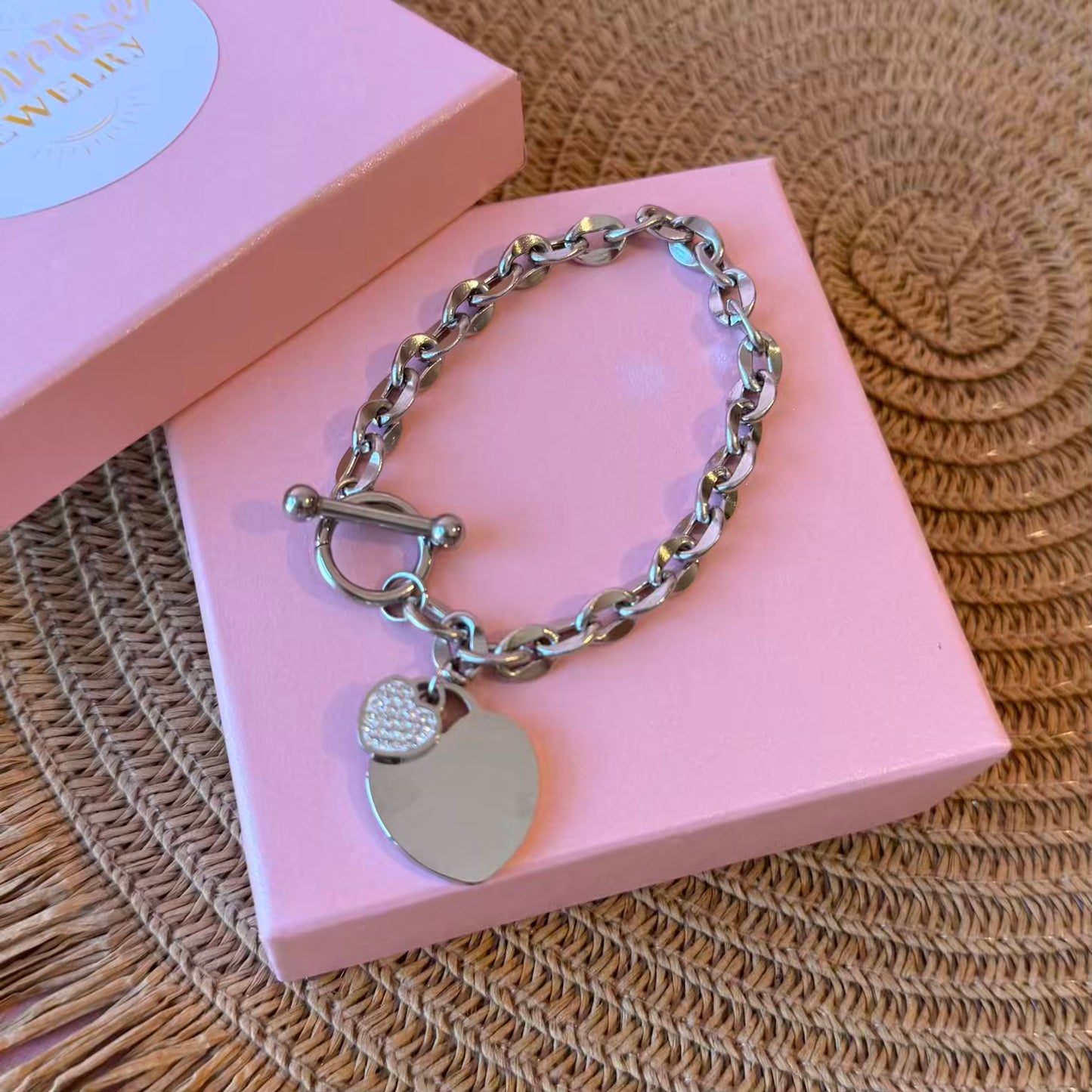 Pulsera chunkie de corazon (grabados)