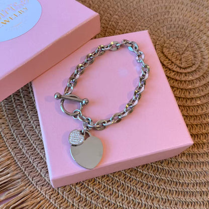 Pulsera chunkie de corazon (grabados)