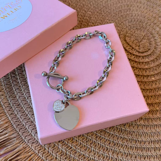 Pulsera chunkie de corazon (grabados)